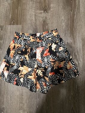Topshop Black Floral Shorts with Orange and Cream Leaves